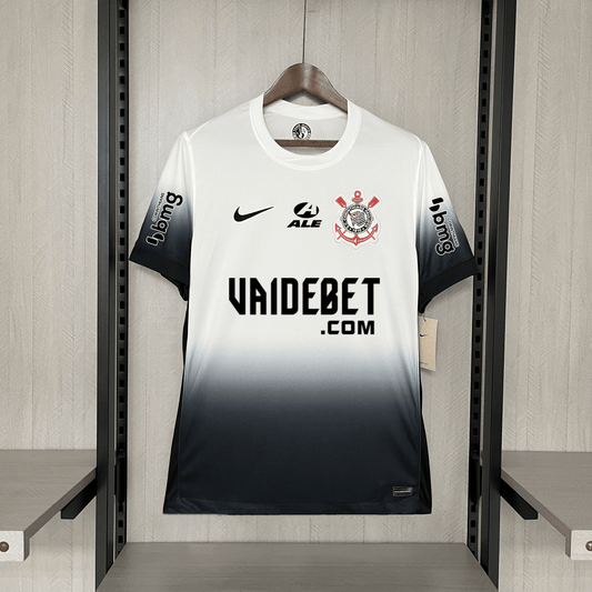 Camisola Corinthians I Todos os Patrocínios 24/25 Branco e Preto - imagem 1