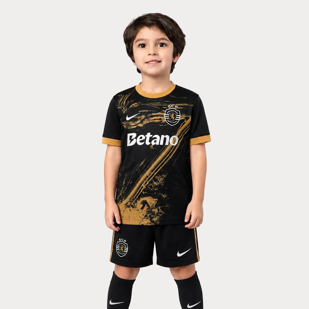 Conjunto Infantil “7” – Terceiro Equipamento 2024/25 Preto e Dourado